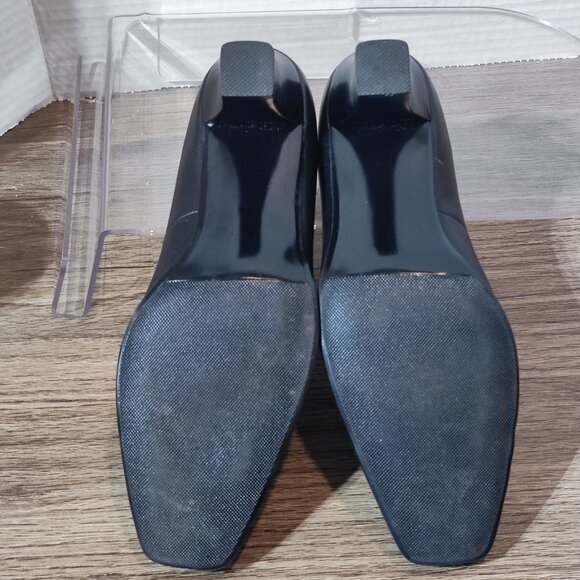 Marche-Mellow Comfort Block Heel Pumps Size 7 Black Leather Minimalist Dress - Picture 10 of 12